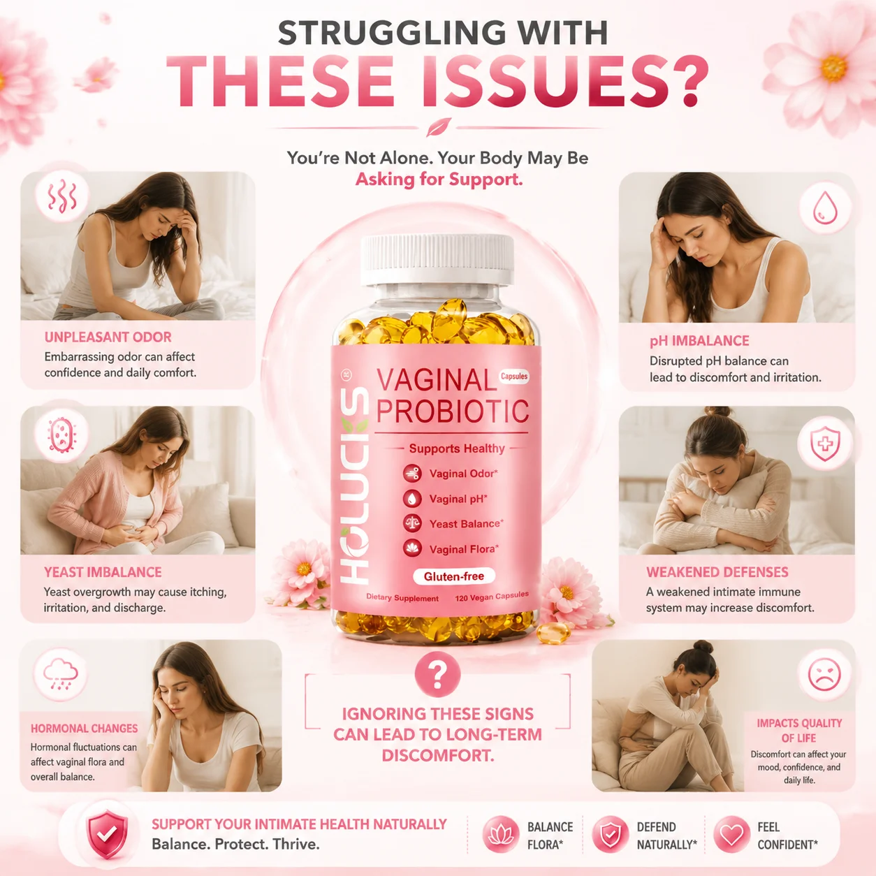 Vaginal Probiotic Supplement, Maintain Healthy pH, Balance Intimate Flora, Reduce Odor, Digestive & Alleviate Bloating for Women