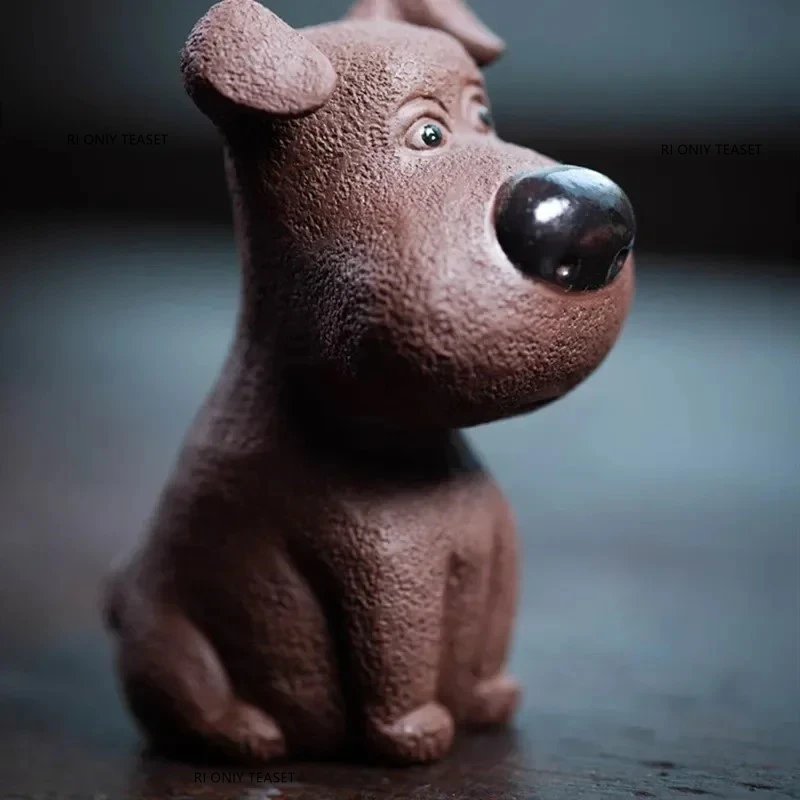 Yixing Handmade Purple Clay Tea Pet Lucky Dog Statue Ornaments Sculpture Tea Figurine Desktop Crafts Home Tea Set Decoration