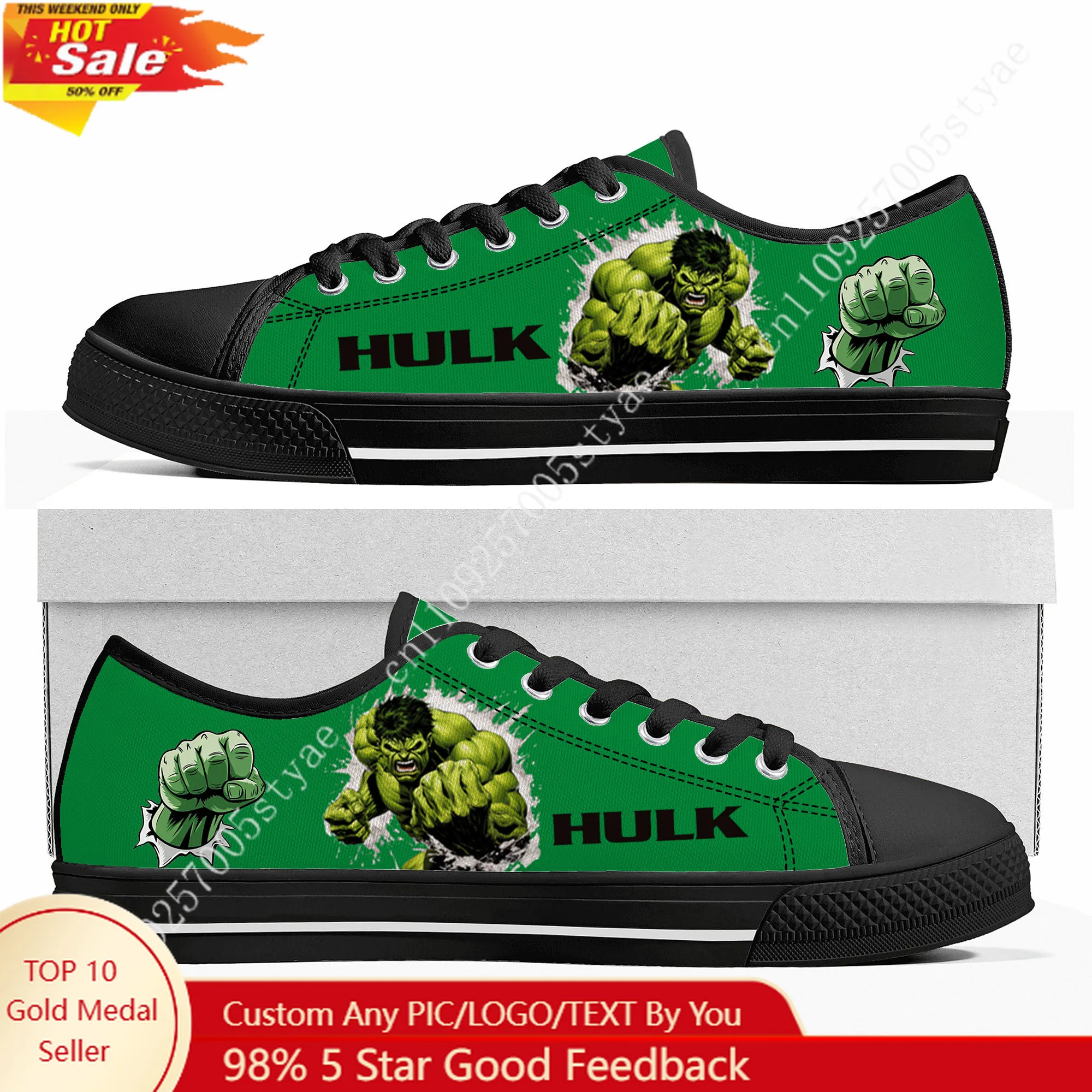 

Кроссовки Marvel Avengers Hulk Low Top высокого качества, мужские и женские повседневные кеды из канваса, обувь на заказ