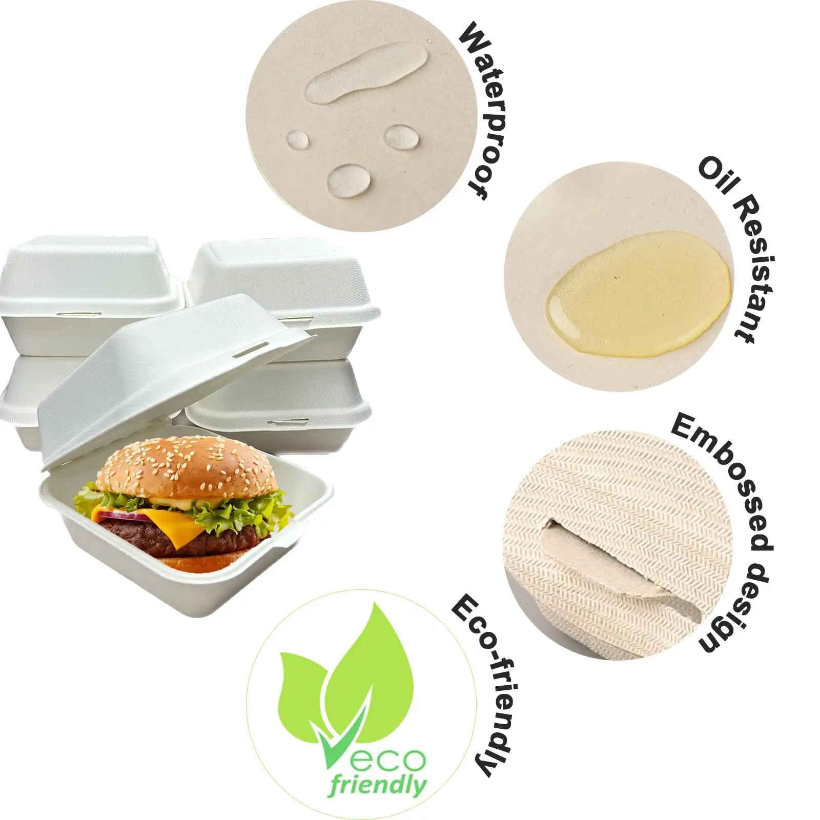 Clamshell Take Out Compostable Containers Disposable Food Containers To Go Boxes Biodegradable Bagasse Bento Cake Box Lids