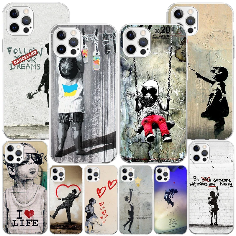 Coque de téléphone Graffiti Banksy Street Art pour iPhone, coque unique, 11, 12, 13 Mini, 14, 15 Pro Max, X, Xs, Xr, 7 Plus, 8 +, Apple 6S, SE, 2020