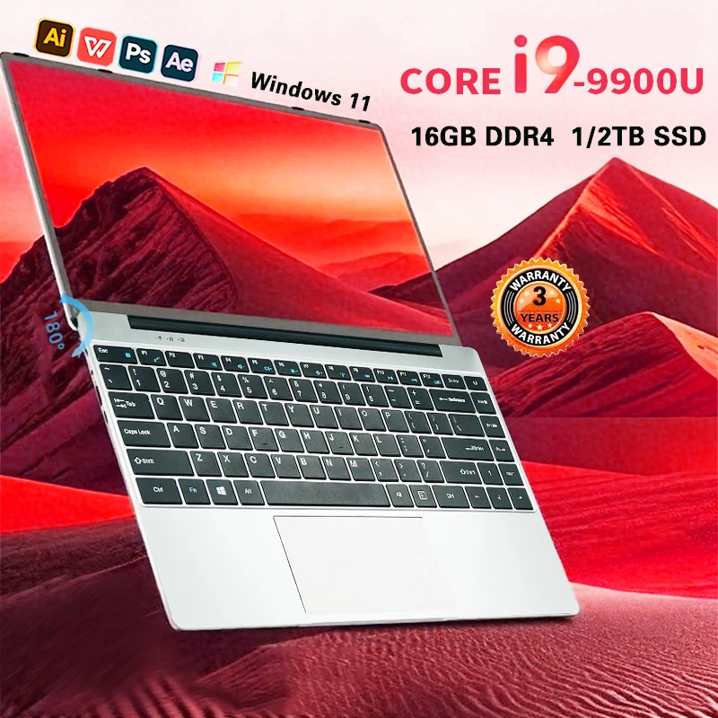 

NEW Core i9-9900U laptop 16GB RAM 1/2TB SSD Portable laptops 14.1-inch Windows 11 Por Notebook computer Office Gaming