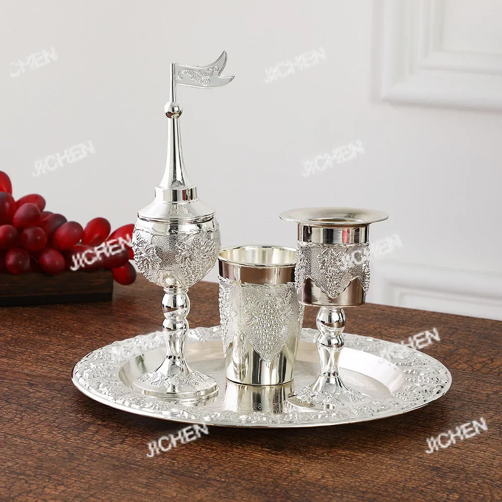 

HS Vintage light luxury wine set metal decorative set court style pot wine glass set