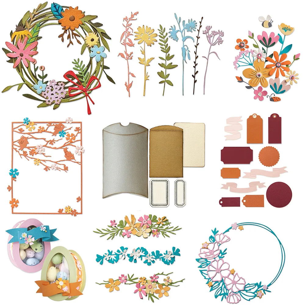 Wildblumen-Kranz, Blumen, Stanzformen, Etiketten, gestanzt, für DIY Scrapbooking, Papierkarten, Neu 2024