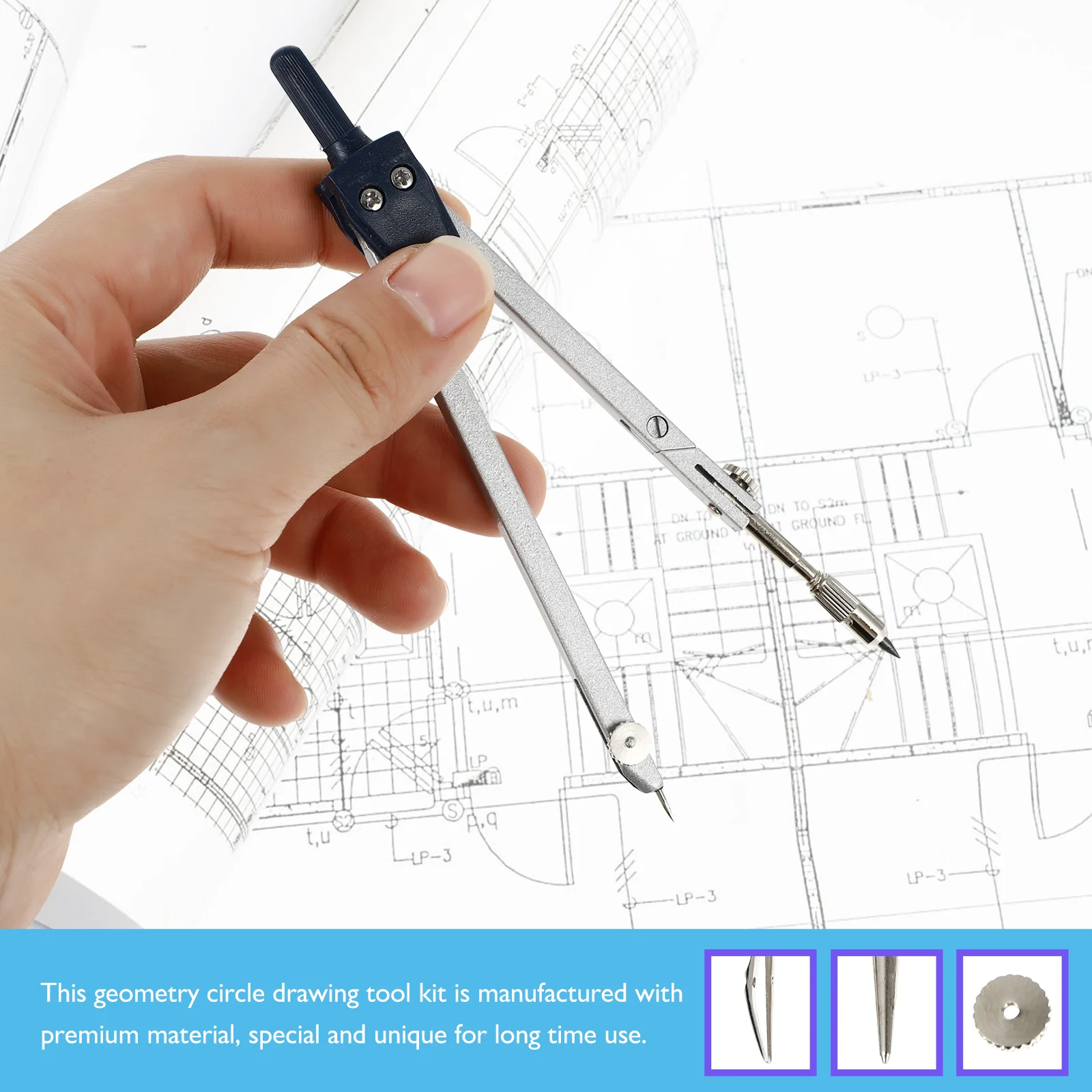 Portable Zinc Alloy Drawing Metal Compass Set Circle Tool Drafting Supplies Design Measurement Instruments Building