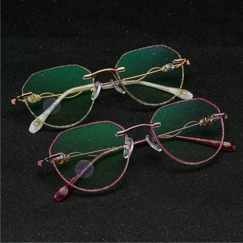 Diamond Trimmed Eyeglasses Frame Women's Rimless Eyeglasses Myopia Presbyopic Eyeglasses Frame Glasses Women Optical