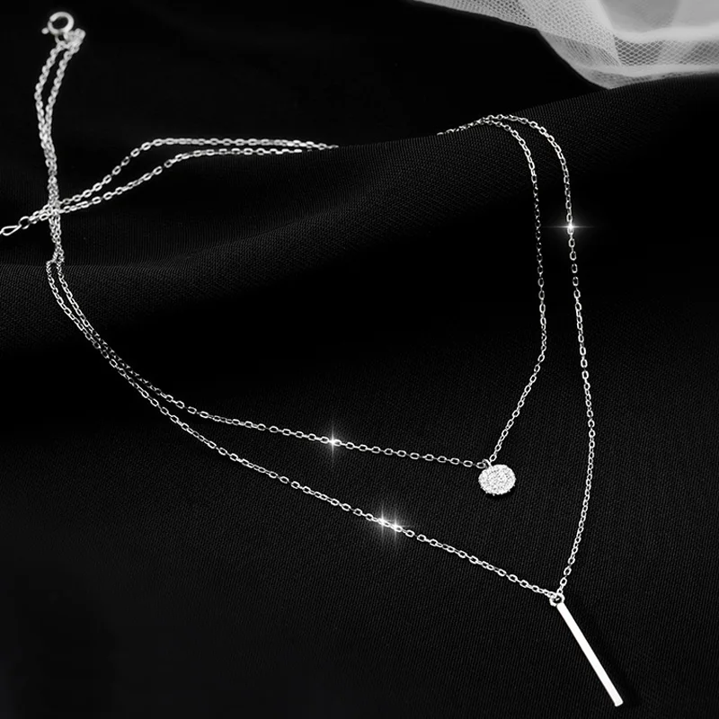 925 Sterling Silver Double Layer Necklace Personality Charm Simple Style Pendant Choker Birthday Gift Women's Exquisite Jewelry