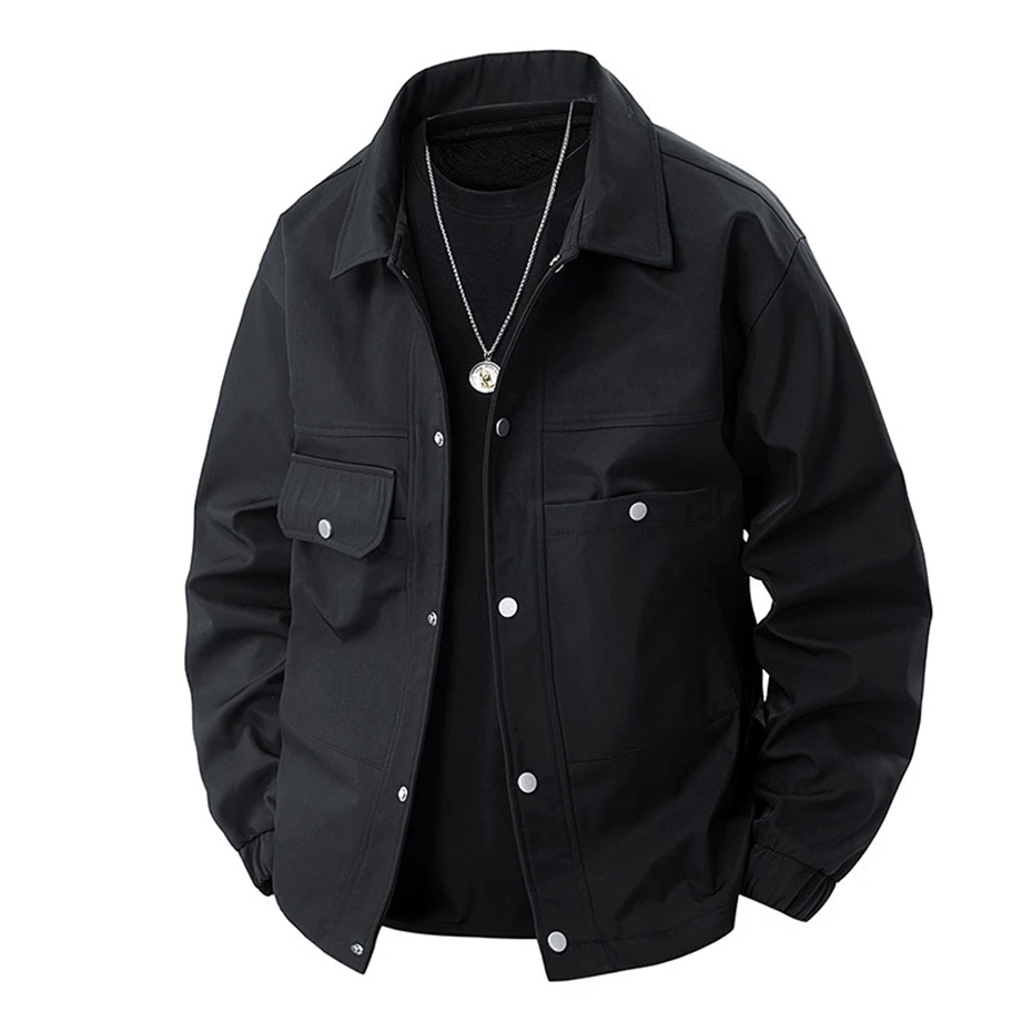 8XL Plus Size Cargo Jacket Men Spring Autumn Coat Fashion Casual Lapel Jacket Male Solid Color Outerwear Outdoor Black