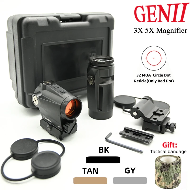 

Tactical New 1x20 GEN II Red Dot Riflesight and J3/J5 3X 5X Magnifier Hunting Combo Kit Compact Sight Scope for 20mm Rail