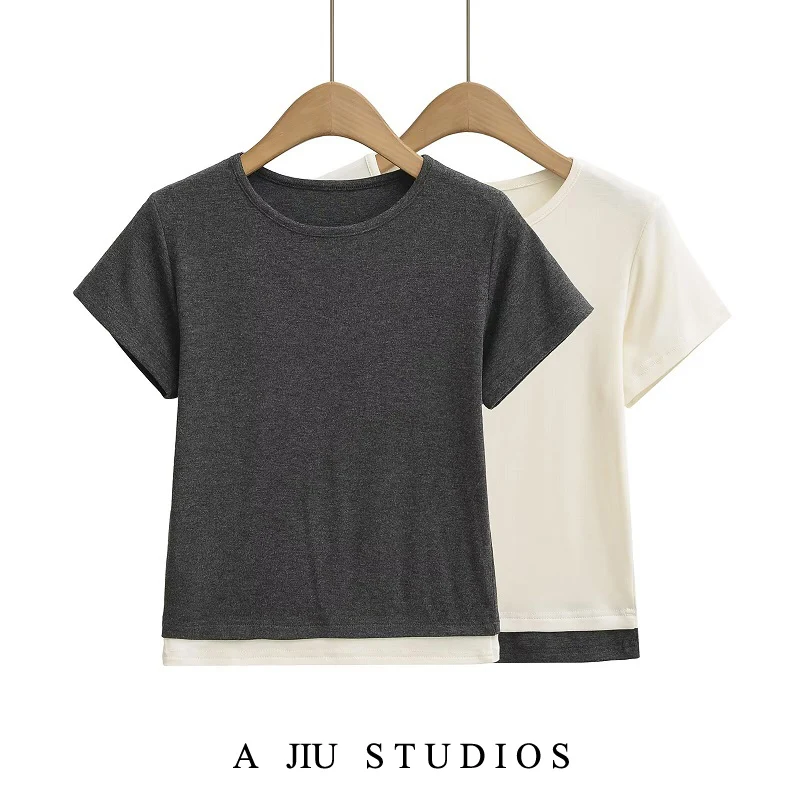 

Американская футболка Sle ort Sve round Ne, женская летняя футболка Slim Fit Base Layer ort Top Street Sle Color Blo Design