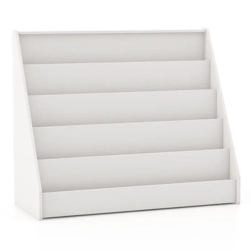 5-Tier Kids Bookshelf with Deep Compartments and Stable Baby Book Case-White