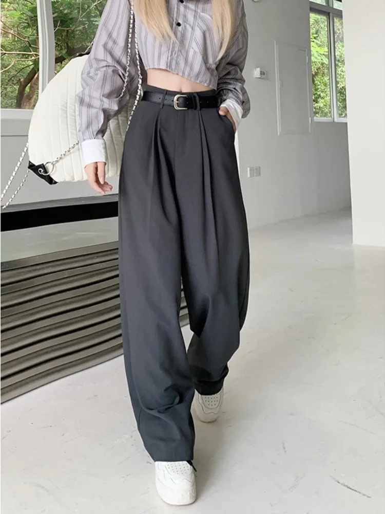 Women Suit Pants Autumn And Winter New Fashion Versatile High Waisted Wide Leg Pants Grey Black Trousers