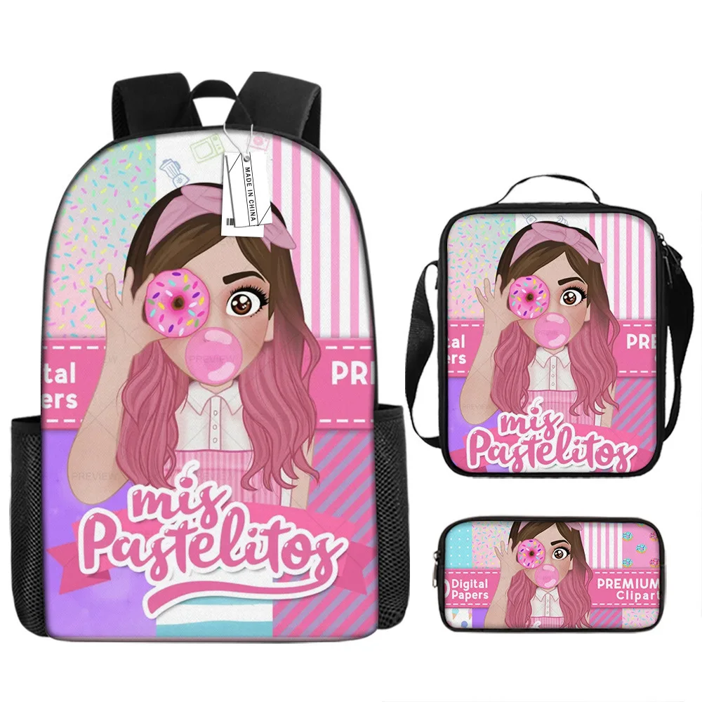 

Cartoon Popular Novelty donut 3D Print 3pcs/Set Student School Bags Laptop Daypack Backpack Crossbody Lunch bag Pencil Case