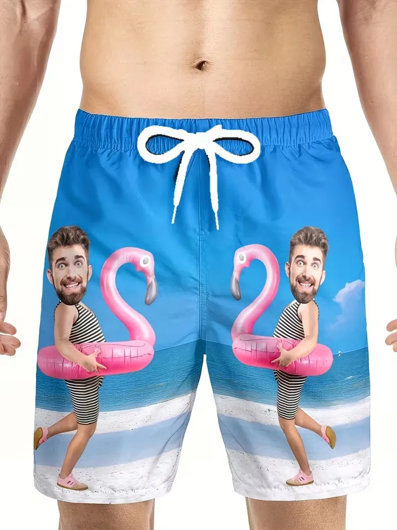 

Забавные пляжные шорты с индивидуальным дизайном для мужчин, с персонализированным фото и клетчатым принтом, быстросохнущие плавки для уникальных подарков, мужские шорты для отпуска