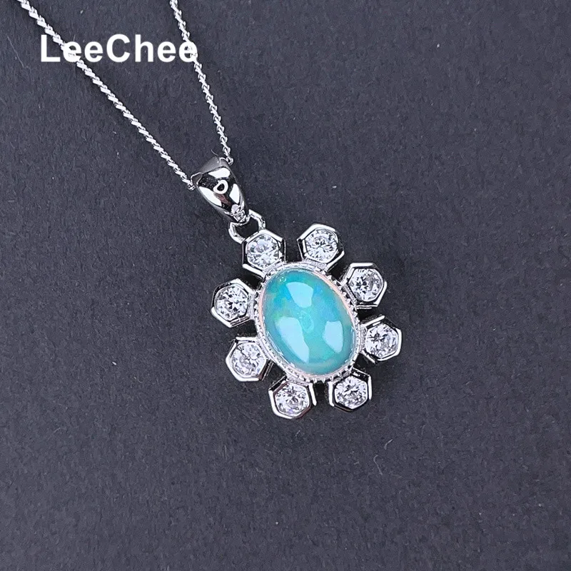 6*8MM 100% Natural Opal Pendant Real 925 Sterling Silver Necklace for Women Birthday Party Gift Colorful Gemstone Fine Jewelry