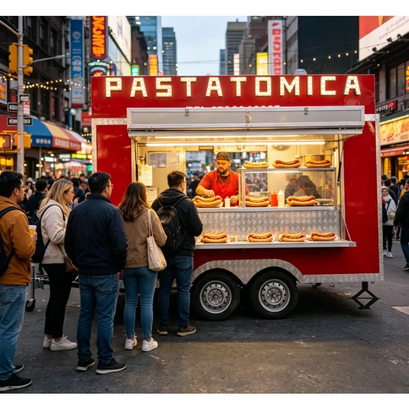 Fully Equipped Square Aluminum Frame Mobile Food Truck Fast Food Restaurant Catering Coffee Ice Cream Trailer Built-In Heater
