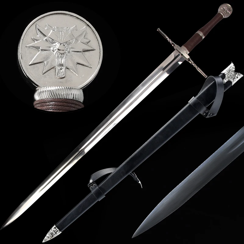 Geralt's Replica Sword From Game Home Decoration Stainless Steel Blade Wooden Sheath Wrapped PU No  Sharp Cosplay Props