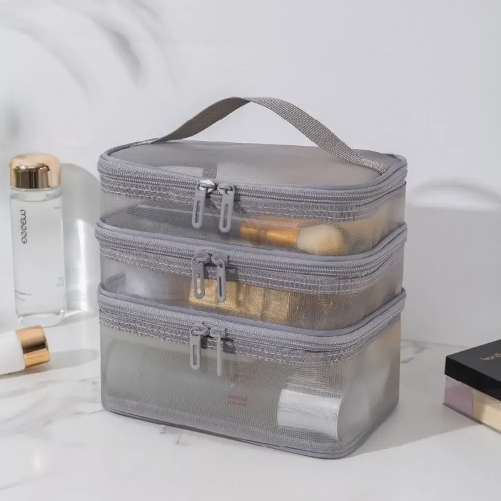 

Fashion Transparent Mesh Travel Cosmetic Bag Storage 1/2/3 layer Toiletry Bag Large Capacity Make Up Organizer Bag Women's