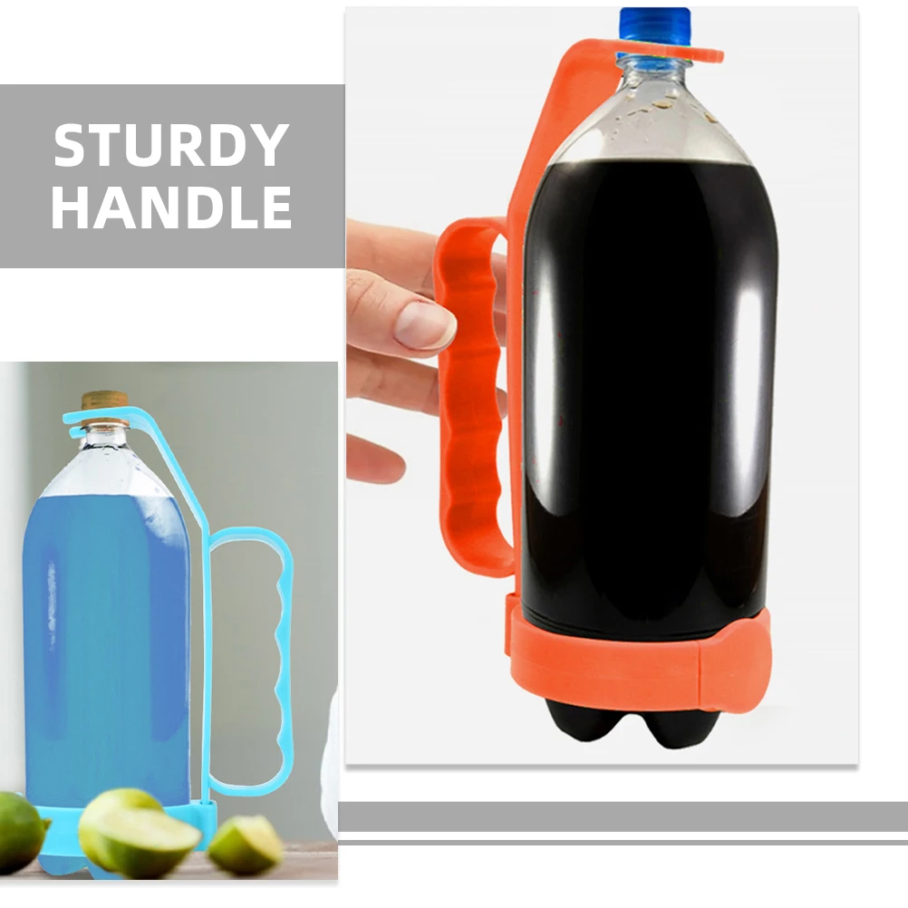 

2Pcs Beverage Handles Reusable Stable Plastic Bottle Grip Handles for Soft Drink Carrier Orange Blue NonSlip