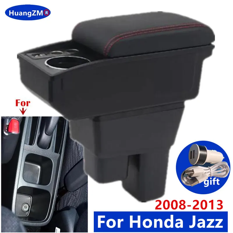 

Для Honda Jazz Подлокотник для Honda Fit Jazz 2, автомобильный подлокотник 2008 2009 2010 2011 2012 2013, двухслойный ящик для хранения, подстаканник