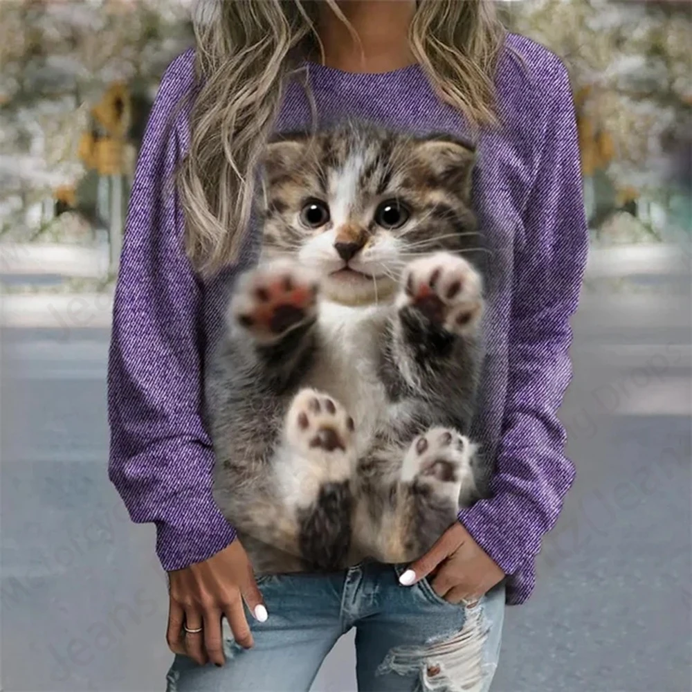 Lovely Cat Hoodie Women Fashion O-neck Hoodies Women Sweats Animal Coat Girl Clothes O-neck Long Sleeve Hoodie Female Fall Top