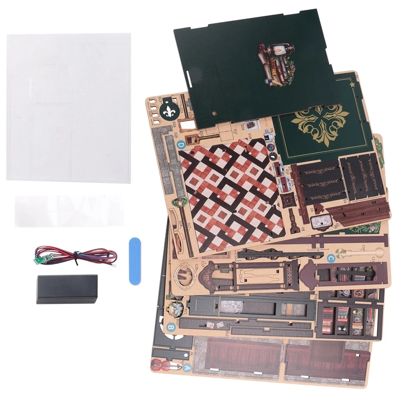 ABJL-DIY Boekenhoekje Uil Boekhandel Kit, 3D Houten Puzzel Boekensteun Voor Boekenplank Decor, Met Licht Model Kits Voor Volwassenen