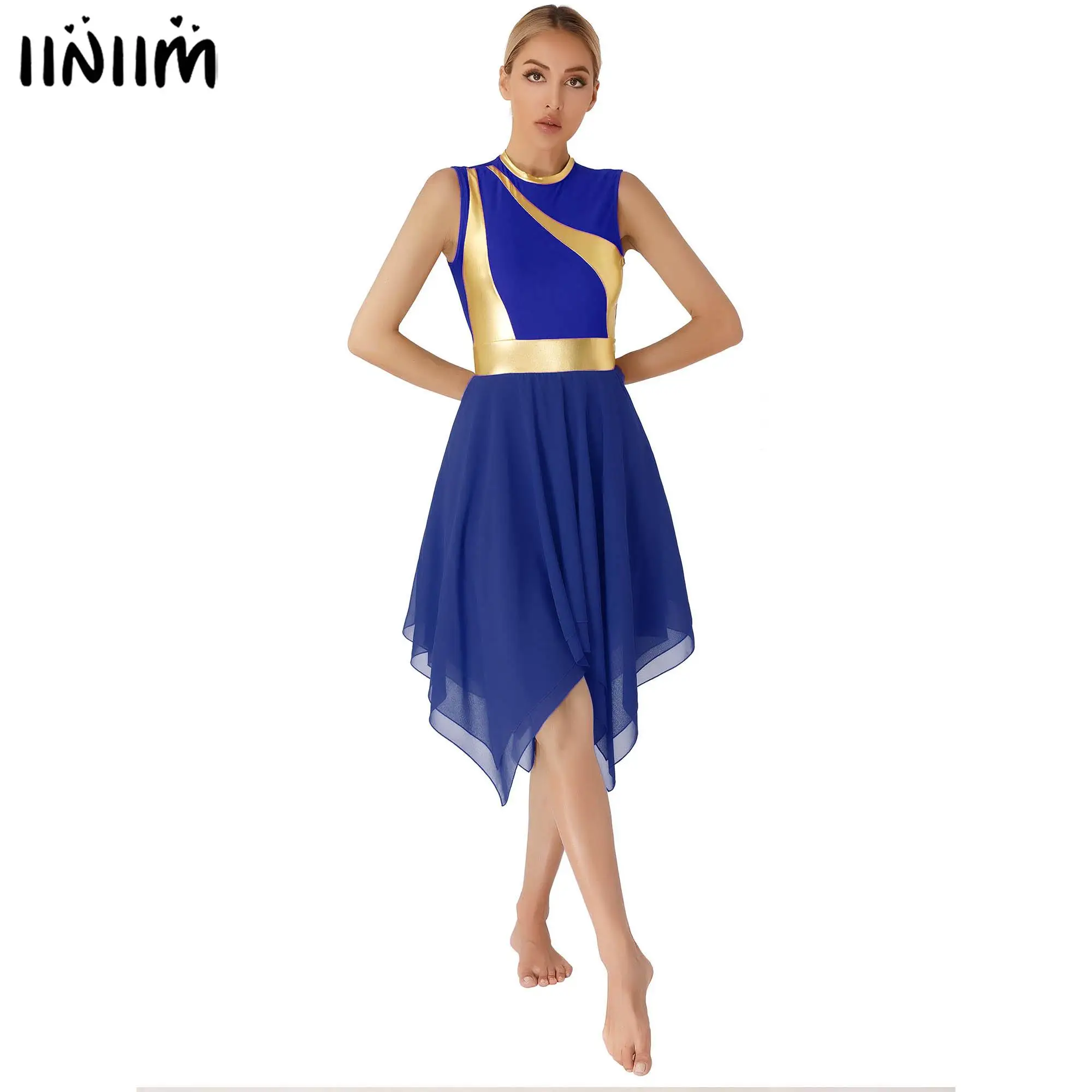 Womens Ballet Lyrical Dresses Worship Dancing Costumes Invisible Zipper Back Irregular Hem Liturgical Chruch Praise Tunic Dress