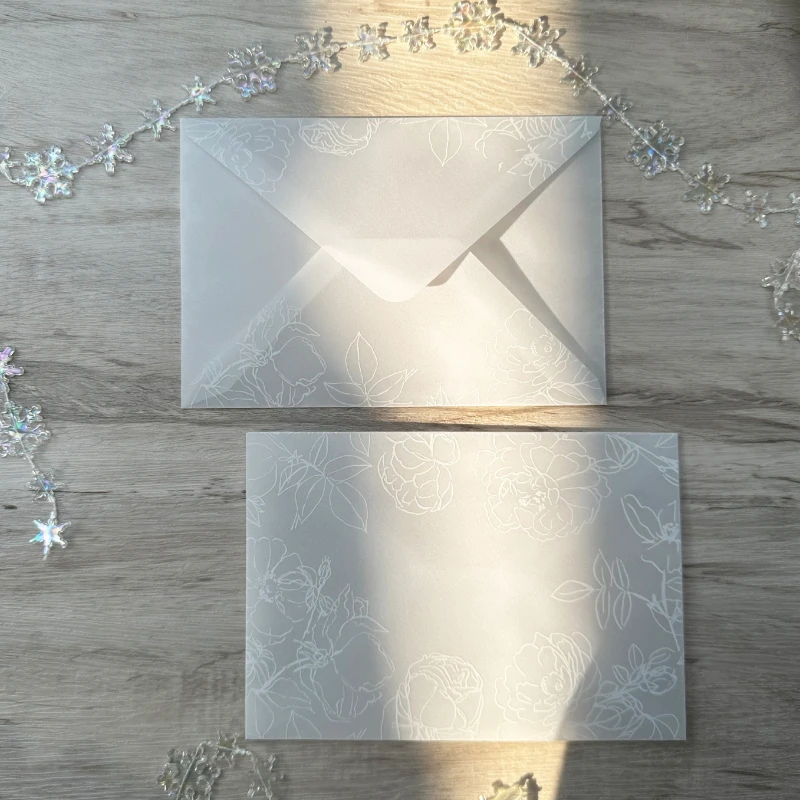 5pcs/lot Printing Translucent Sulfuric Acid Paper Envelope Sets Creative Designs Lace Wedding Invitation Envelopes 11cmX16cm