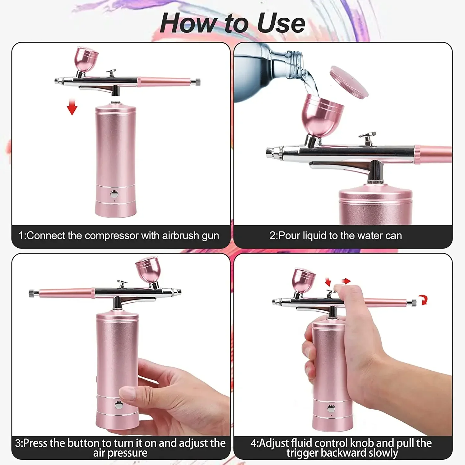 Aerógrafo inalámbrico recargable portátil con compresor, PISTOLA DE PULVERIZACIÓN de doble acción para belleza facial, tatuaje de uñas, pintura de pastel