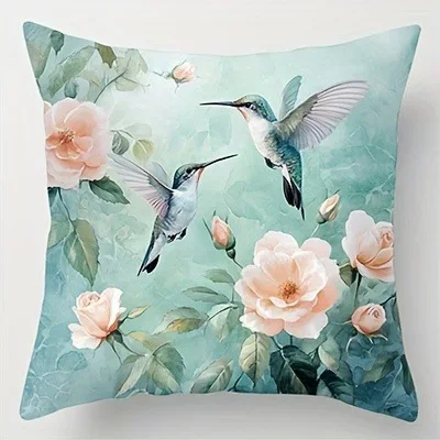 Hummingbirds & Roses Pillowcase ,Sofa bedroom cushion cover, single-sided printing, without pillow core