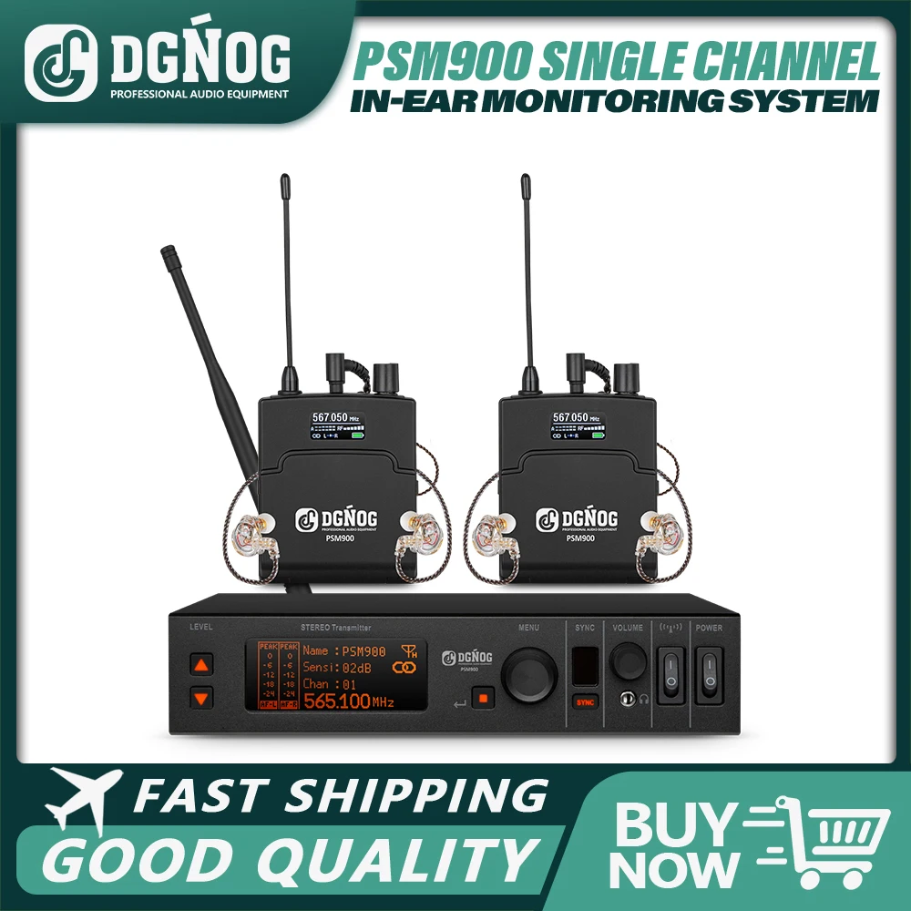 DGNOG Wireless In-Ear Monitoring System Stereo IEM System Stage Return Mono Stereo Switchable 600MHz 300ft for DJ Stage Studio