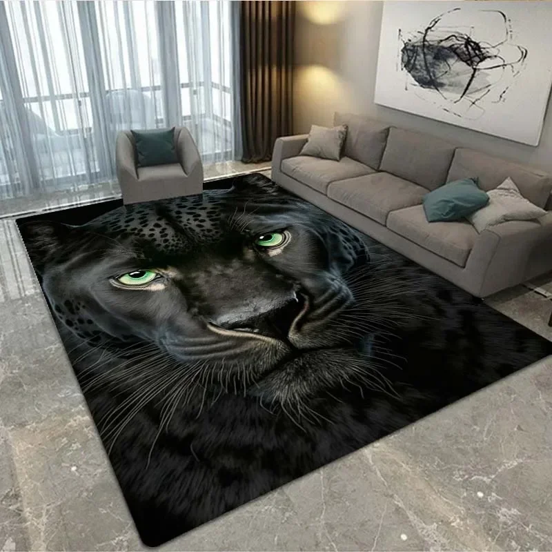 

3D Black Panther Living Room Carpet Large Area Carpet Animal Lion Tiger Bedroom Home Decor Tribal Bedroom Carpet Decoration