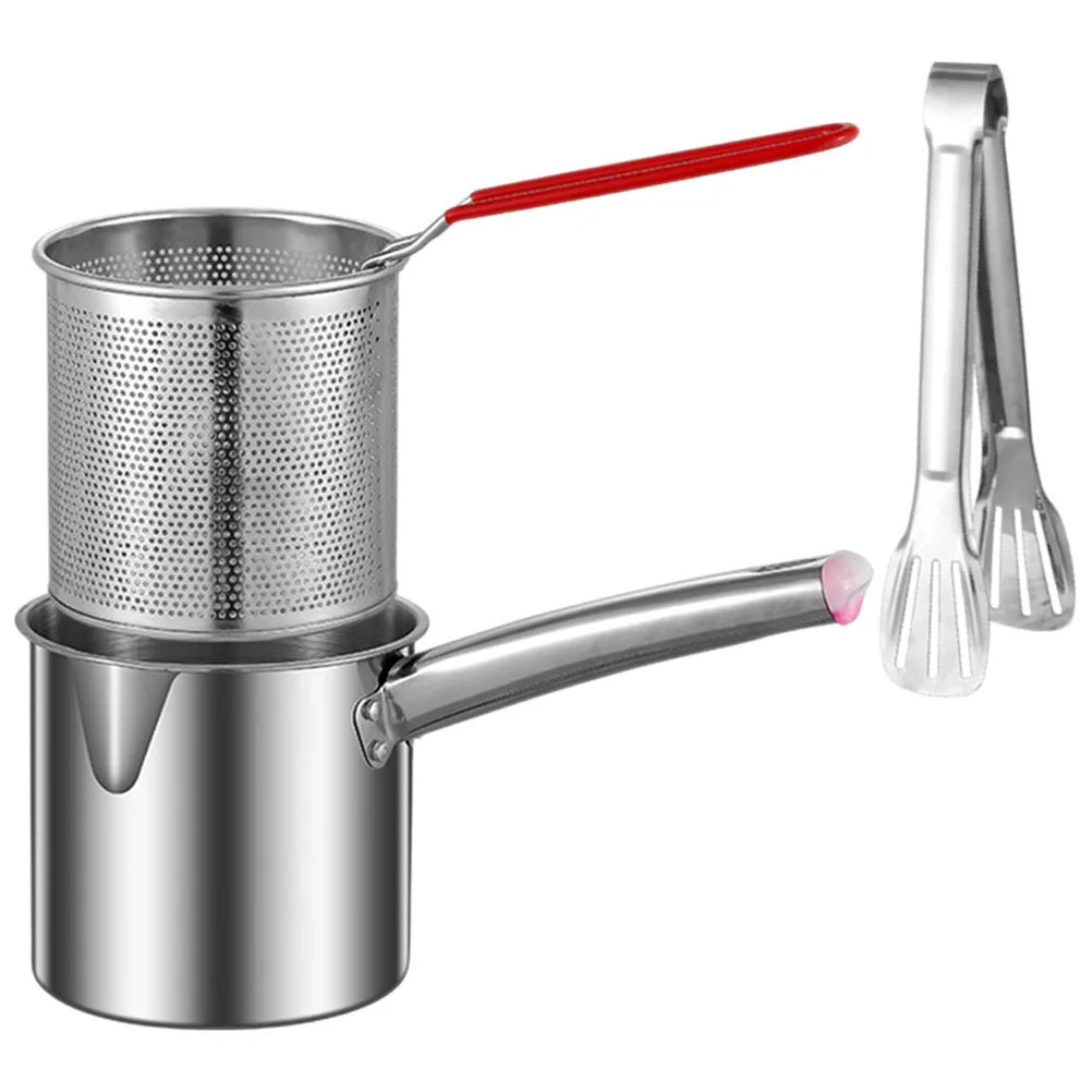 

1 set Stainless Steel Deep Fryer Pot 2L Small Household Frying Pan Oil Splatter Proof Portable Kitchen Cookware Deep Frying Pot
