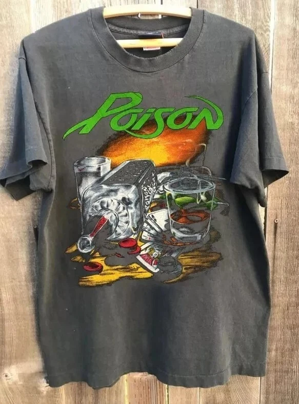 Camisa de manga corta color carbón de Poison Metal Band Rock, reedición, ropa para hombre