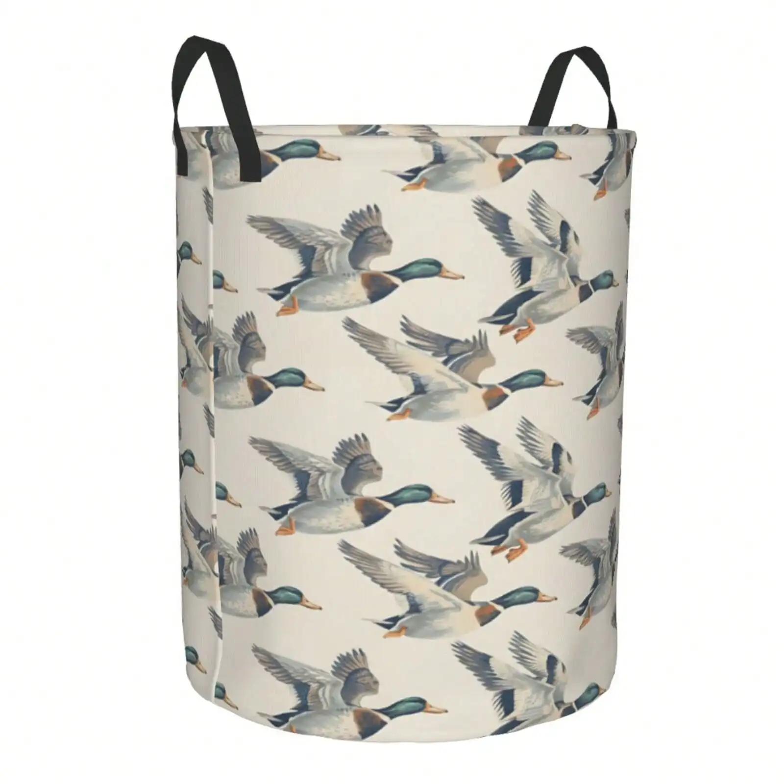 1pc Flying Ducks Pattern Laundry Hamper Portable Storage Hamper With Sturdy Handle, Oxford Cloth, Easy To Store And Collapsible Design, Laundry Baskets