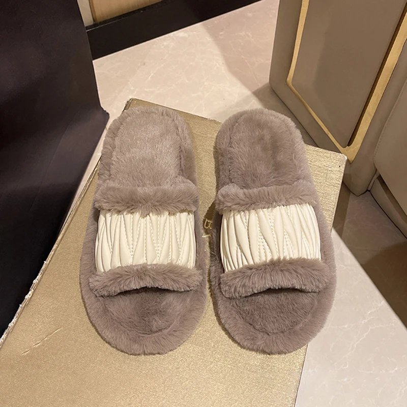Casual Fluffy Slippers Women Home Fashion Popular Plush Winter Designer Shoes Girls Flats Chic Elegant Platform Slippers Indoor