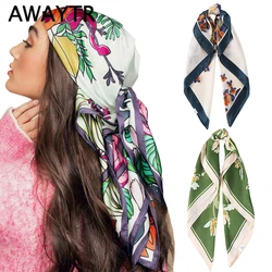 AWAYTR Head Scarf Blcak Square 70*70 Silk Foulard Satin Bandana Cheveux Neckerchief Hijab Accessoires For Woman Hair Scarf