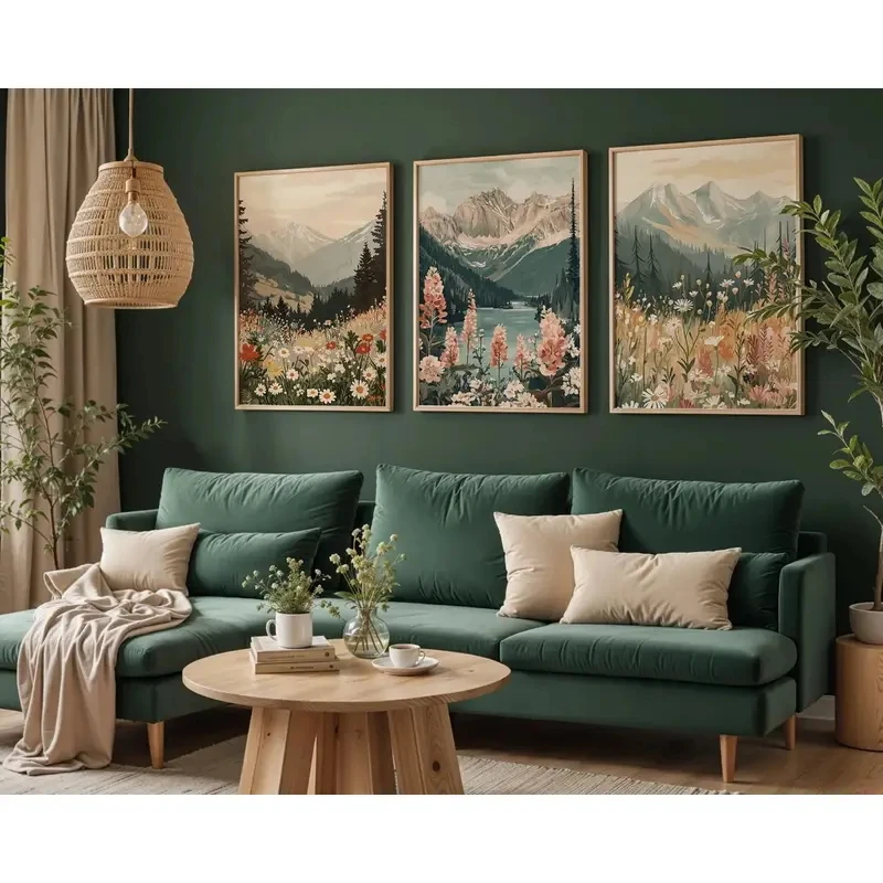 3pcs/Set  Mountain Wildflower Landscape Canvas Poster Bohemian Sunset Daisy Pattern Beautiful Mountain Wall Modern Home Decor