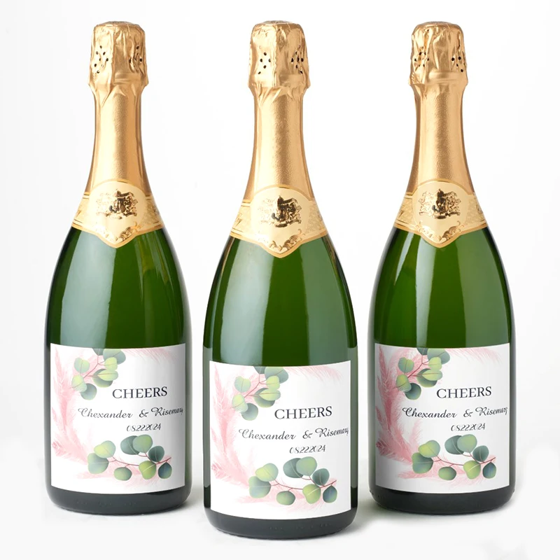 Customed Watercolour Petals Champagne Labels, Personalize Logo, Waterproof Packaging Stickers, DIY Wedding Party Decor。