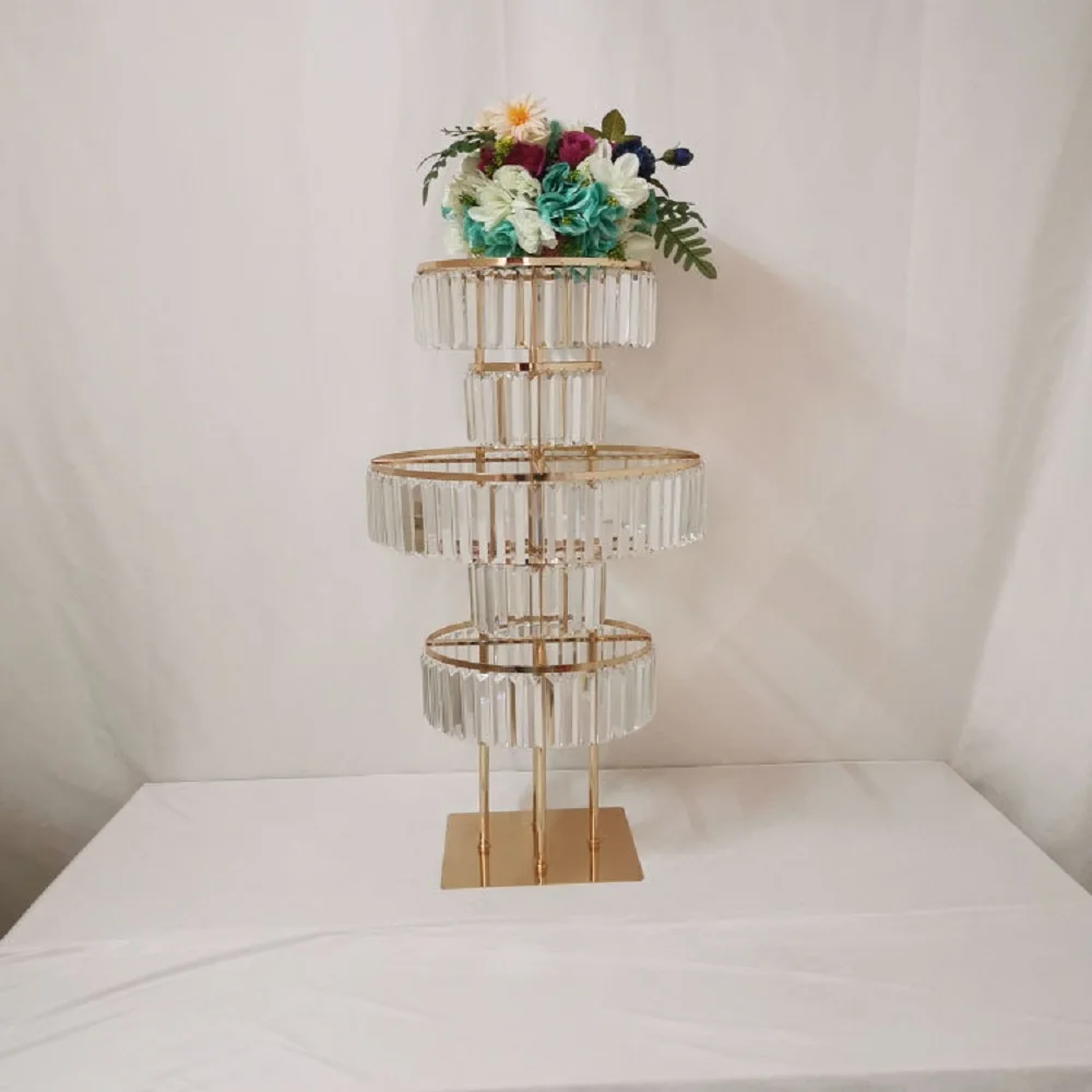 Perfect Elegance: New Style Crystal Flower Rack with Gold Arch Stand, Ideal for Wedding Centerpieces, Road Lead, and Event Party