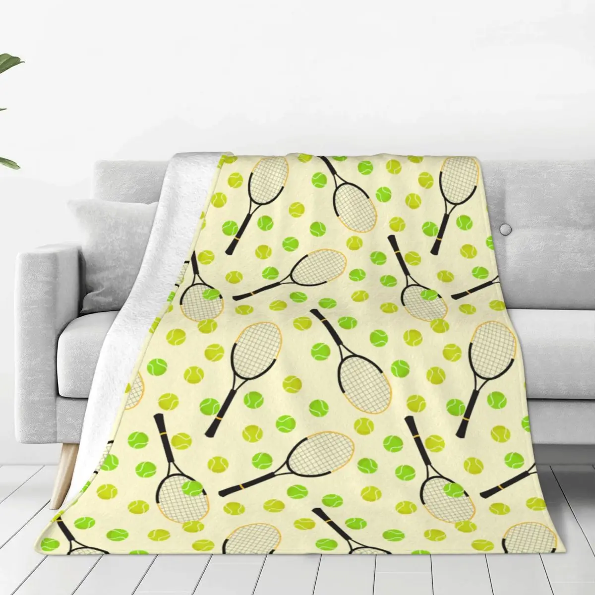 Tennis Player Theme Balls And Rackets Blanket Velvet Spring Autumn Relax Lightweight Throw Blanket for Bedding Bedroom Bedspread