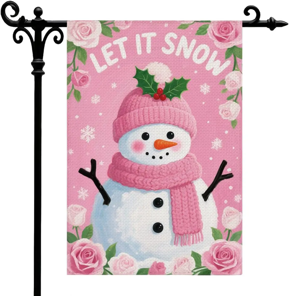 Winter Garden Flag, Winter Snowman Garden Flag for Outside, Double Sided Pink Yard Decorative Flags, Christmas Gift, Seasona yyi