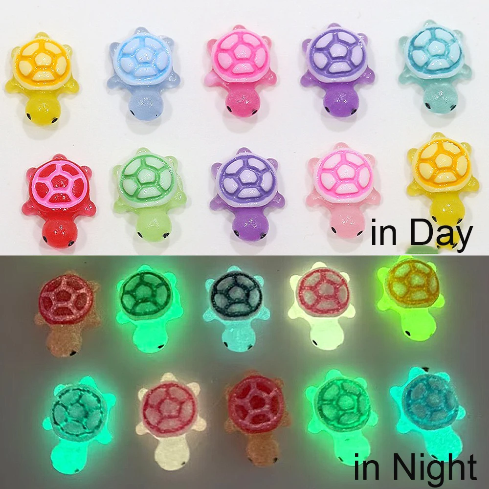 50/100/200Pcs Mixed Color Glow-in-the-Dark Turtle Nail Charms Mini Resin Luminous Tortoises Nail Art Decoration DIY Nail Supplie