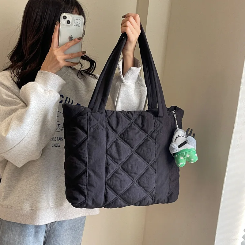 Handbag Large Capacity Tote New Fashion Solid Color Diamond Lattice Quilting Casual All-match Daily Commuter Sweet Girl Shopping