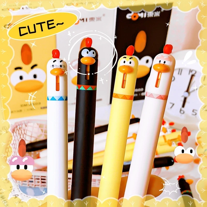 

1/4pcs Cute Cartoon Yellow Chicken Design Gel Ink Pen Set 0.5mm Fine Point Black Ballpoint Pens Funny Writing F3068