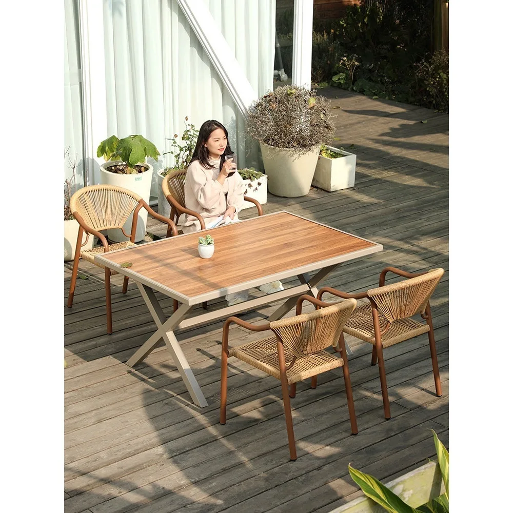 Outdoor tables and chairs Garden leisure diningtable Open-air villa Chinese waterproof sunscreen rattan chairs Outdoorrattan t