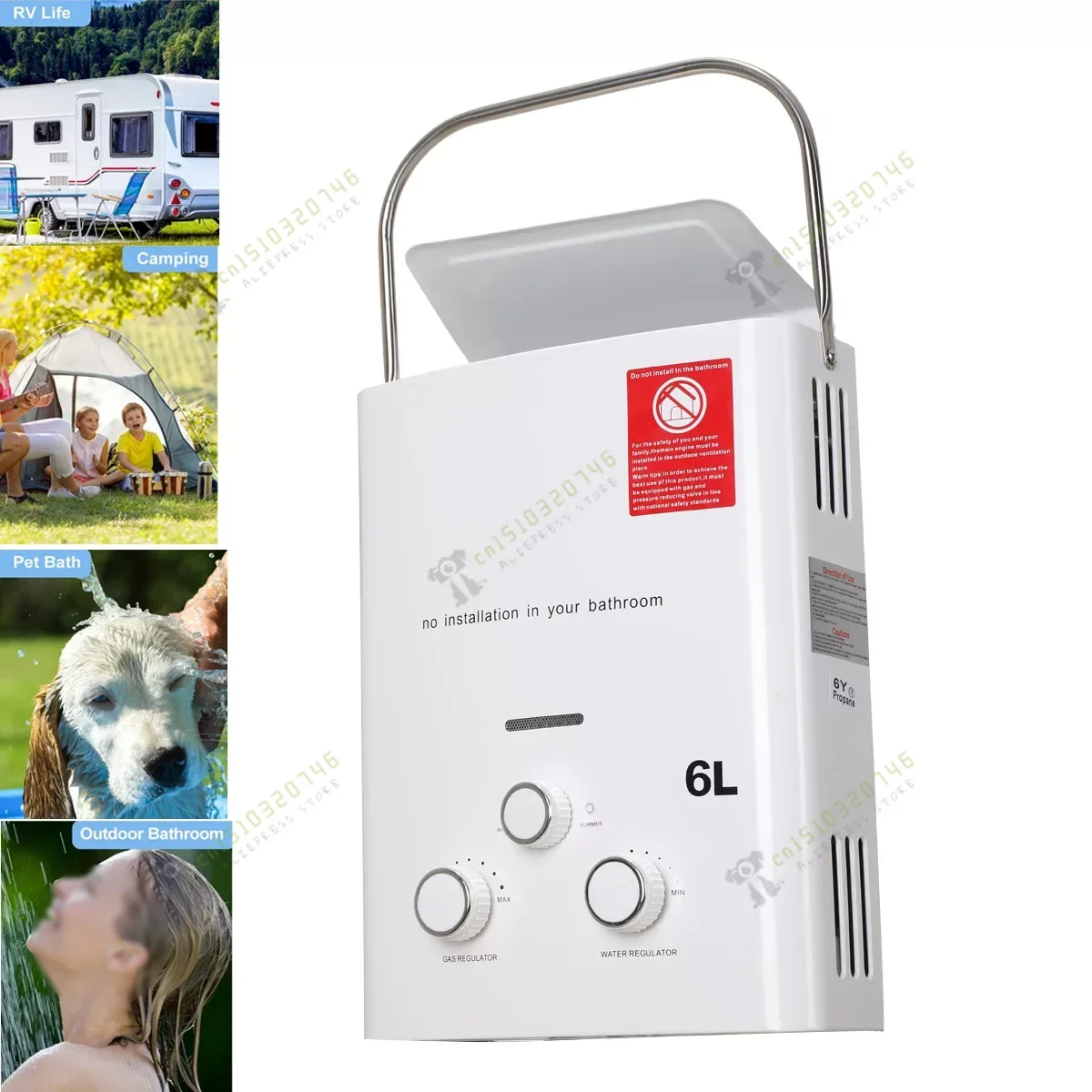 タンクレスウォーターヒーター,シャワーヘッド付き,プロパンガス,インスタント電気,lpg,6l,12kw,家庭用,rv,キャンプ用