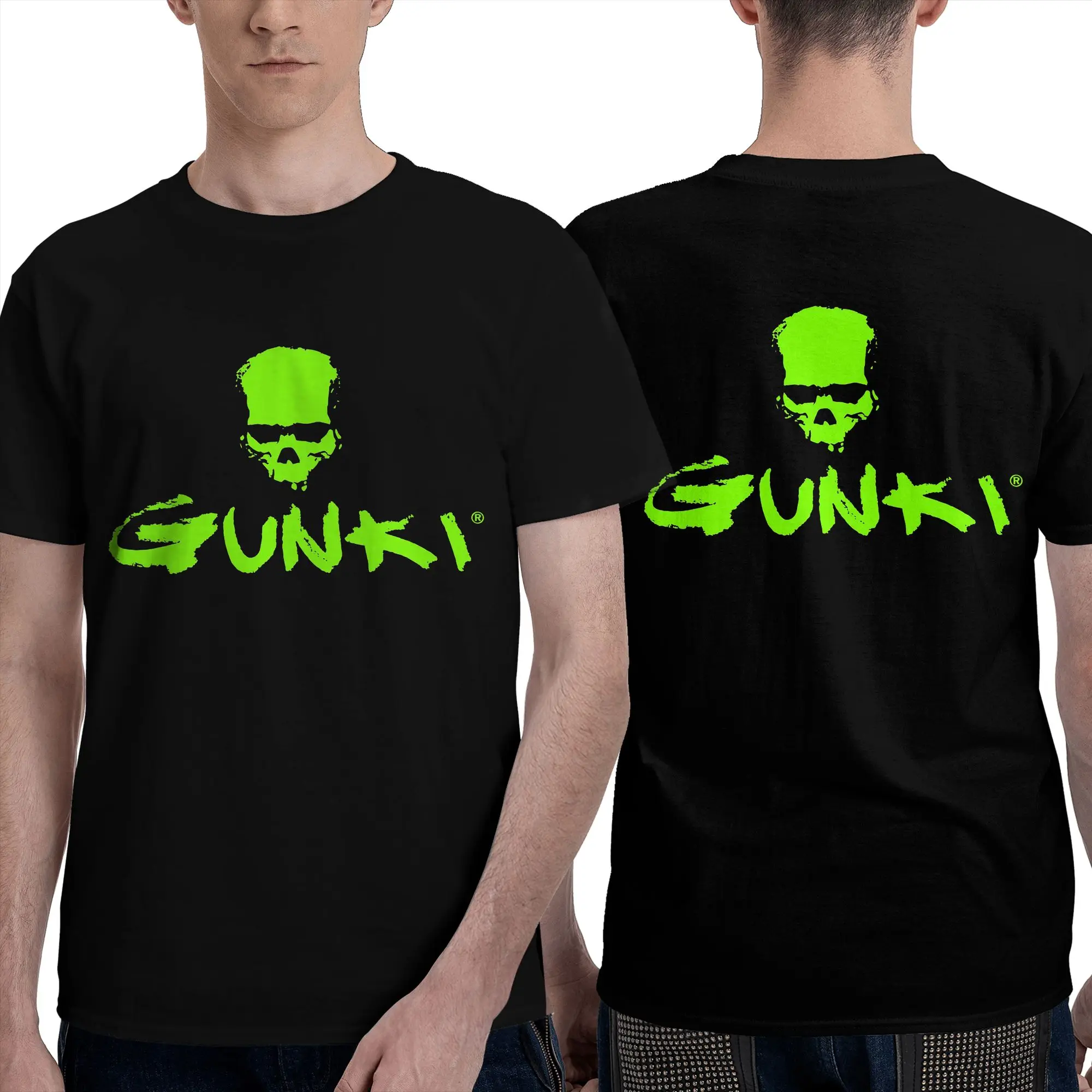 100% Cotton Gunki Logo Angling Skull Fishing Gunki T-Shirt Men's Double Sided T Shirt Men O-Neck Summer Shirts Tops Oversized