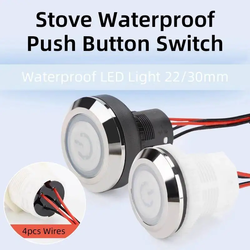 

Stove Waterproof Push Button Switch Commercial High Heat Ignition Power Supply 22mm/30mm Metal Self-locking