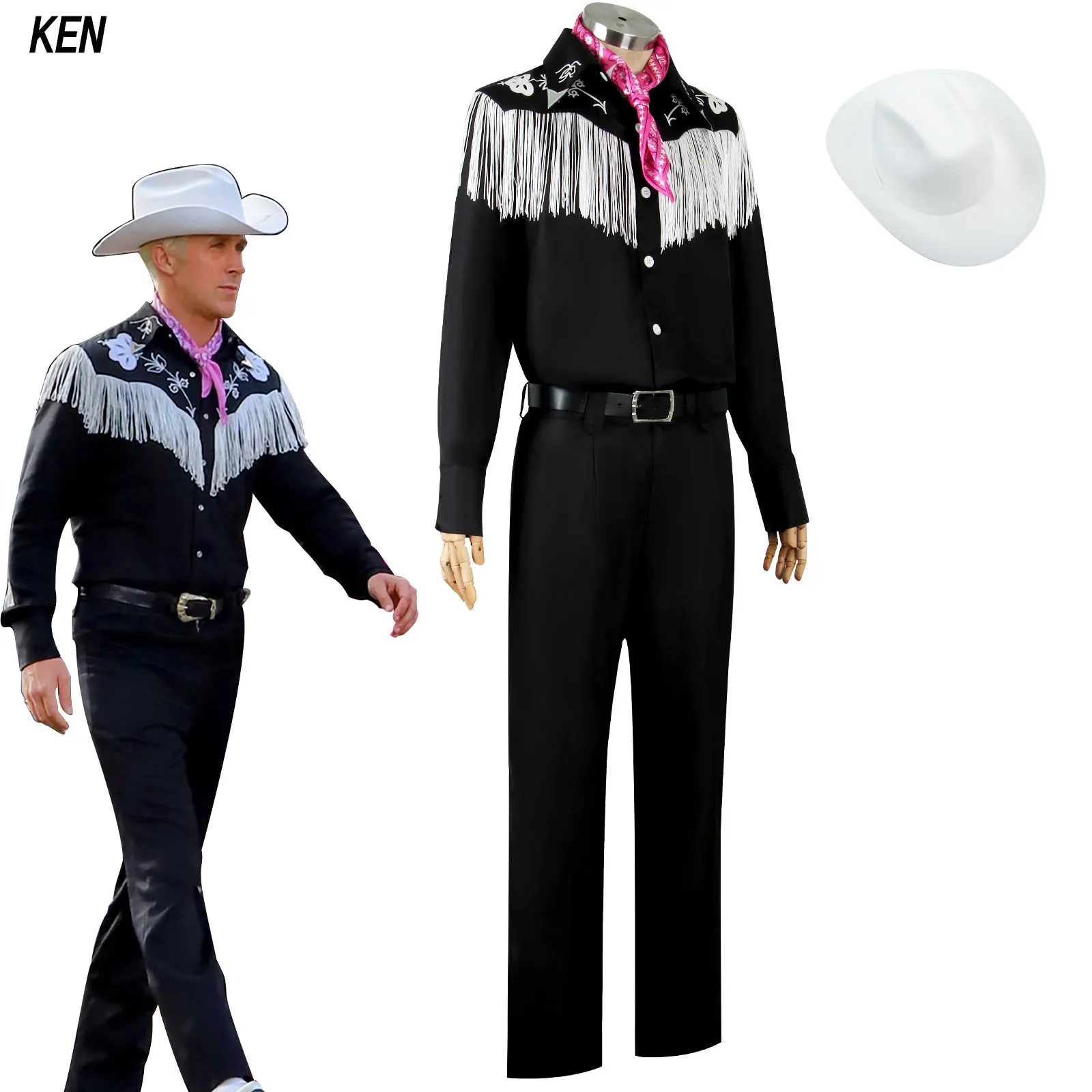 Movie Barbi Ken Ryan Gosling Cosplay Costume Women Men Kids Cowboy Hat Shirt Pants Suit Wig Party Halloween Uniform Full Costume